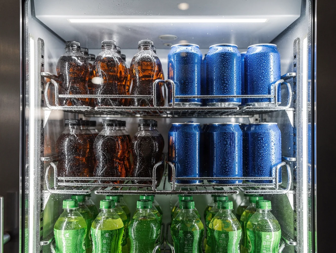 Assorted cold drinks, snacks, and daily convenience items