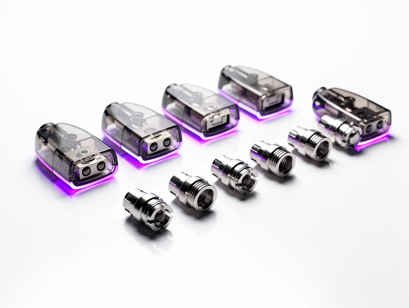 Modern vape devices and curated e-liquid bottles on display